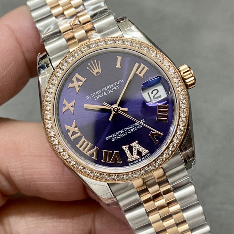 DATEJUST 31MM PINK GOLD STEEL AUBERGINE DIAL