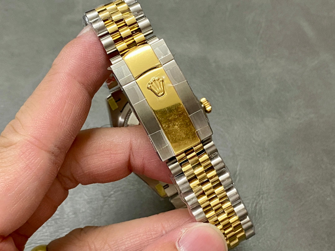 DATEJUST 31MM GOLD STEEL DIAMOND BEZEL GREEN DIAL