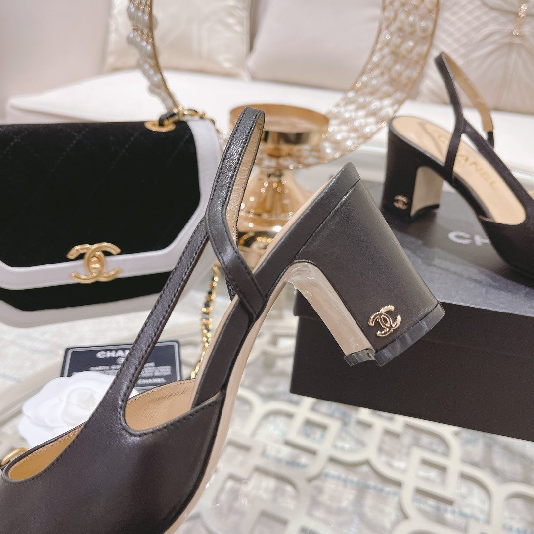 Chanel Slingback Pump Black Sheepskin 174550