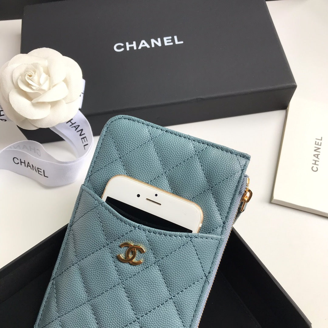 CC MOBILE PURSE 19.5 SAPPHIRE GRAINED CALFSKIN GOLD ICON