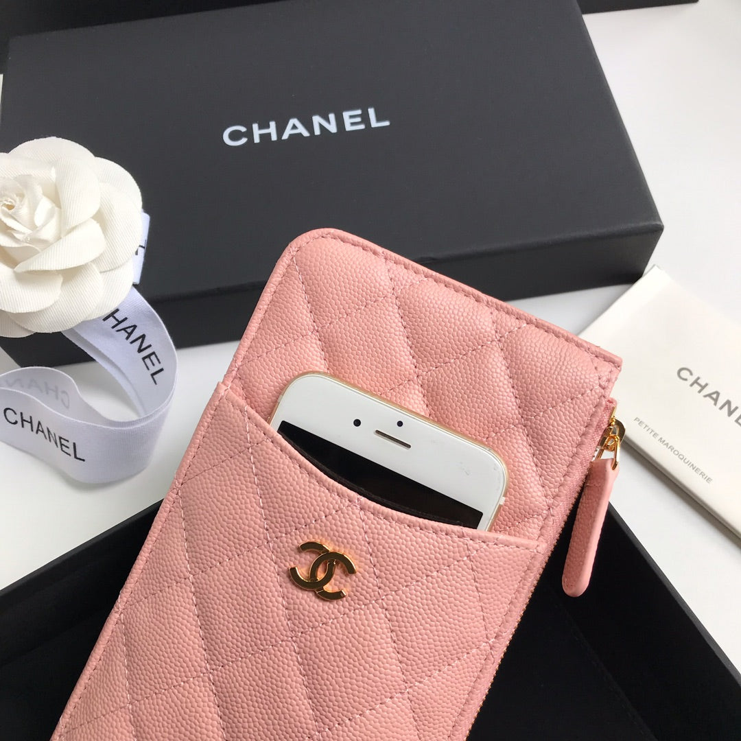 CC MOBILE PURSE 19.5 PEACH GRAINED CALFSKIN GOLD ICON