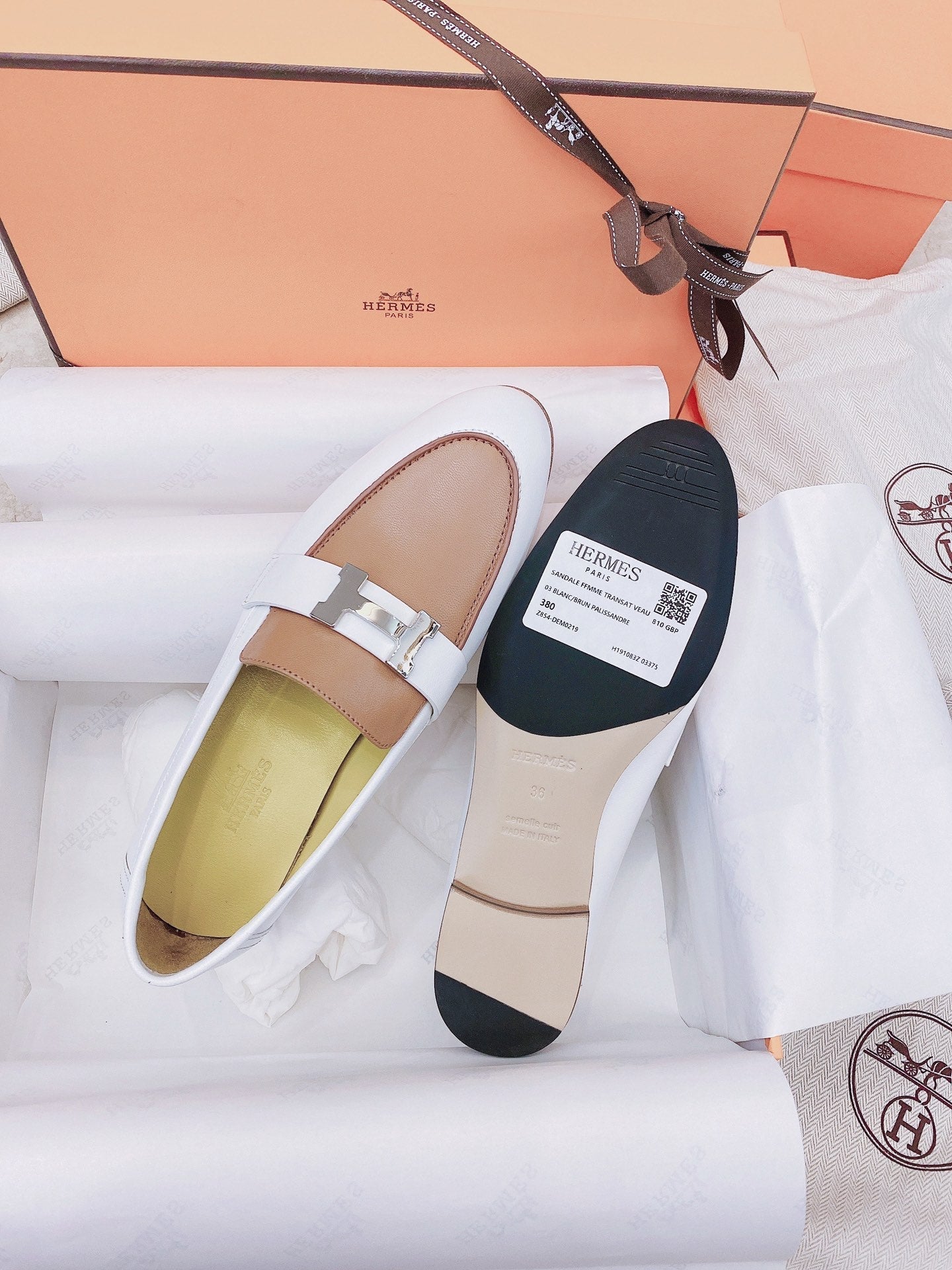 HM Paris Loafer White Brown Goat Leather 348032