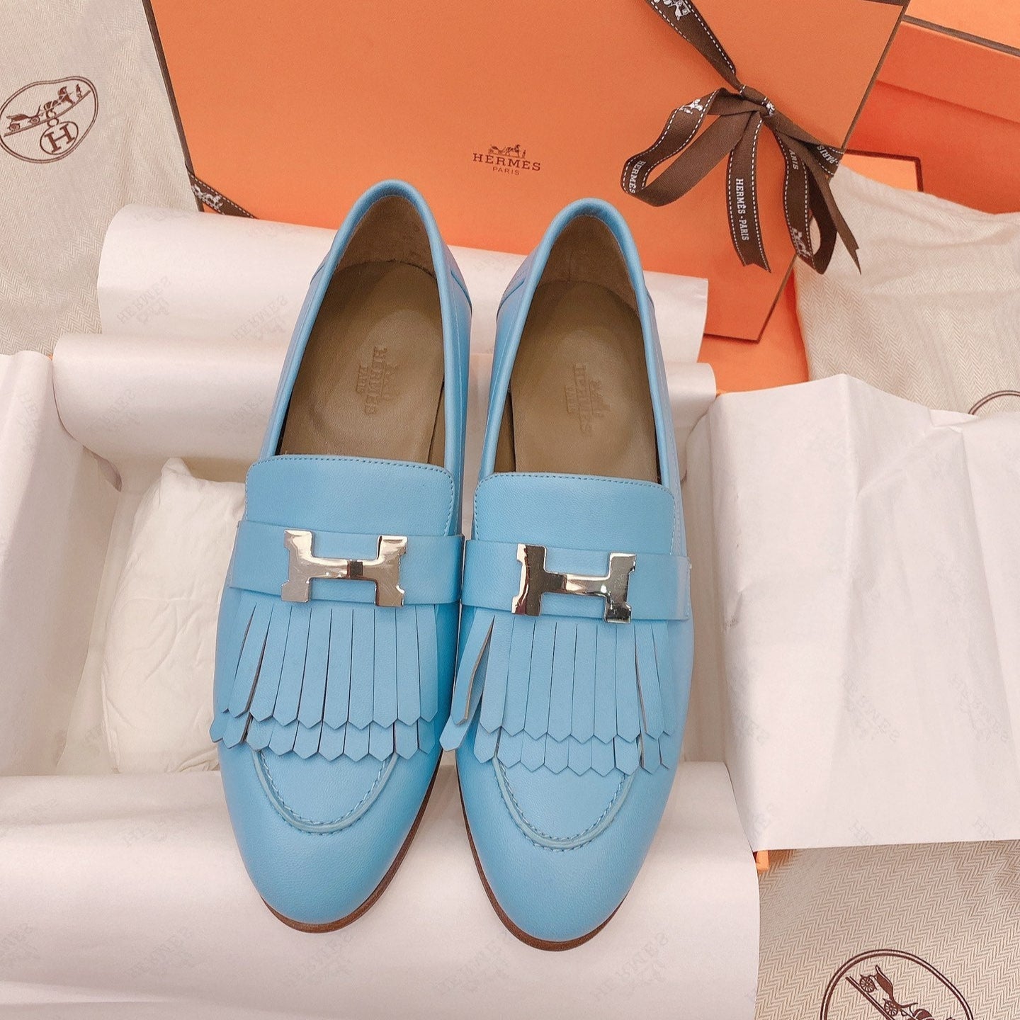 HM Mocassins Royal Loafers Sky Blue Goat Leather 348018