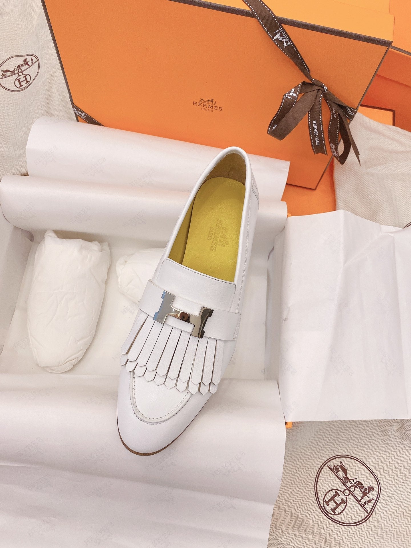 HM Mocassins Royal Loafers White Goat Leather 348019