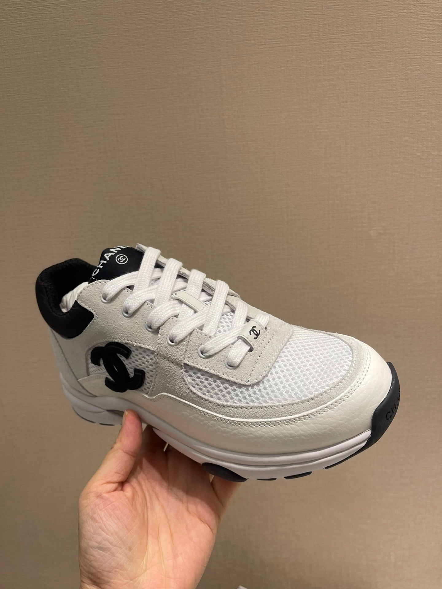 CC Sneaker White Calfskin Grey Suede
