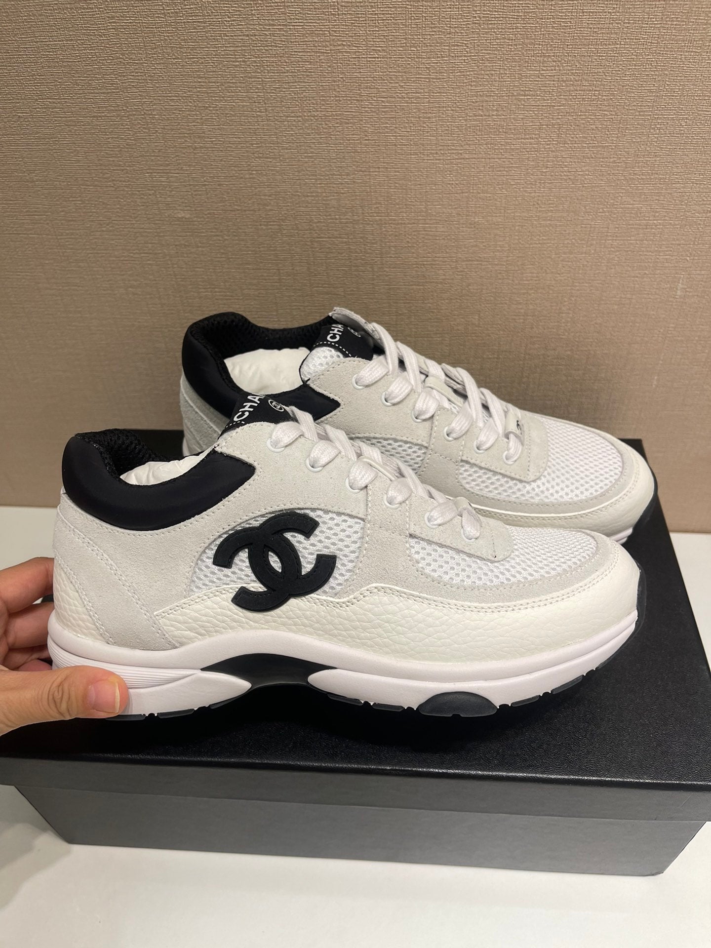 CC Sneaker White Calfskin Grey Suede