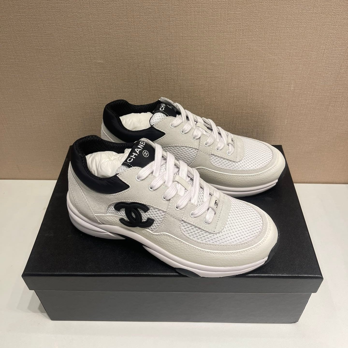CC Sneaker White Calfskin Grey Suede