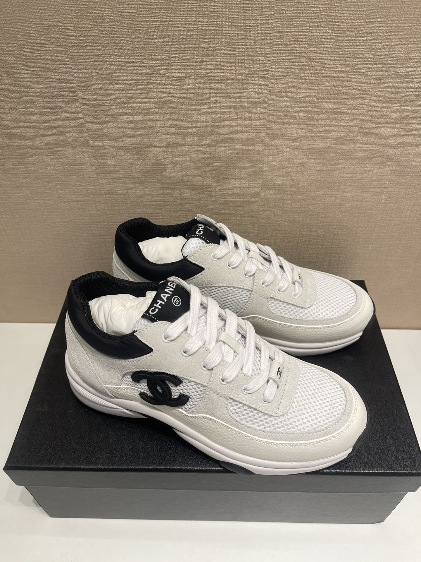 CC Sneaker White Calfskin Grey Suede
