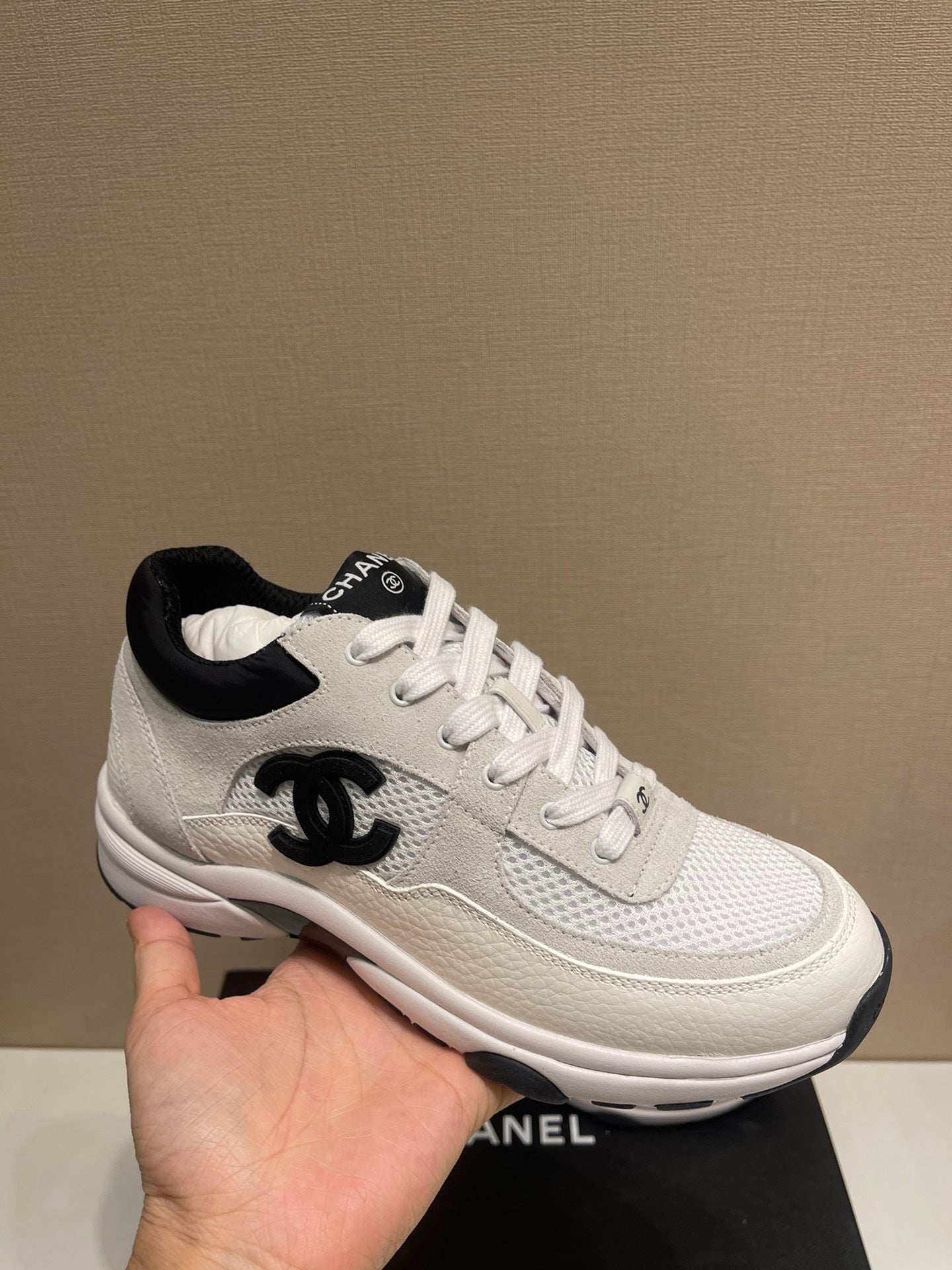 CC Sneaker White Calfskin Grey Suede
