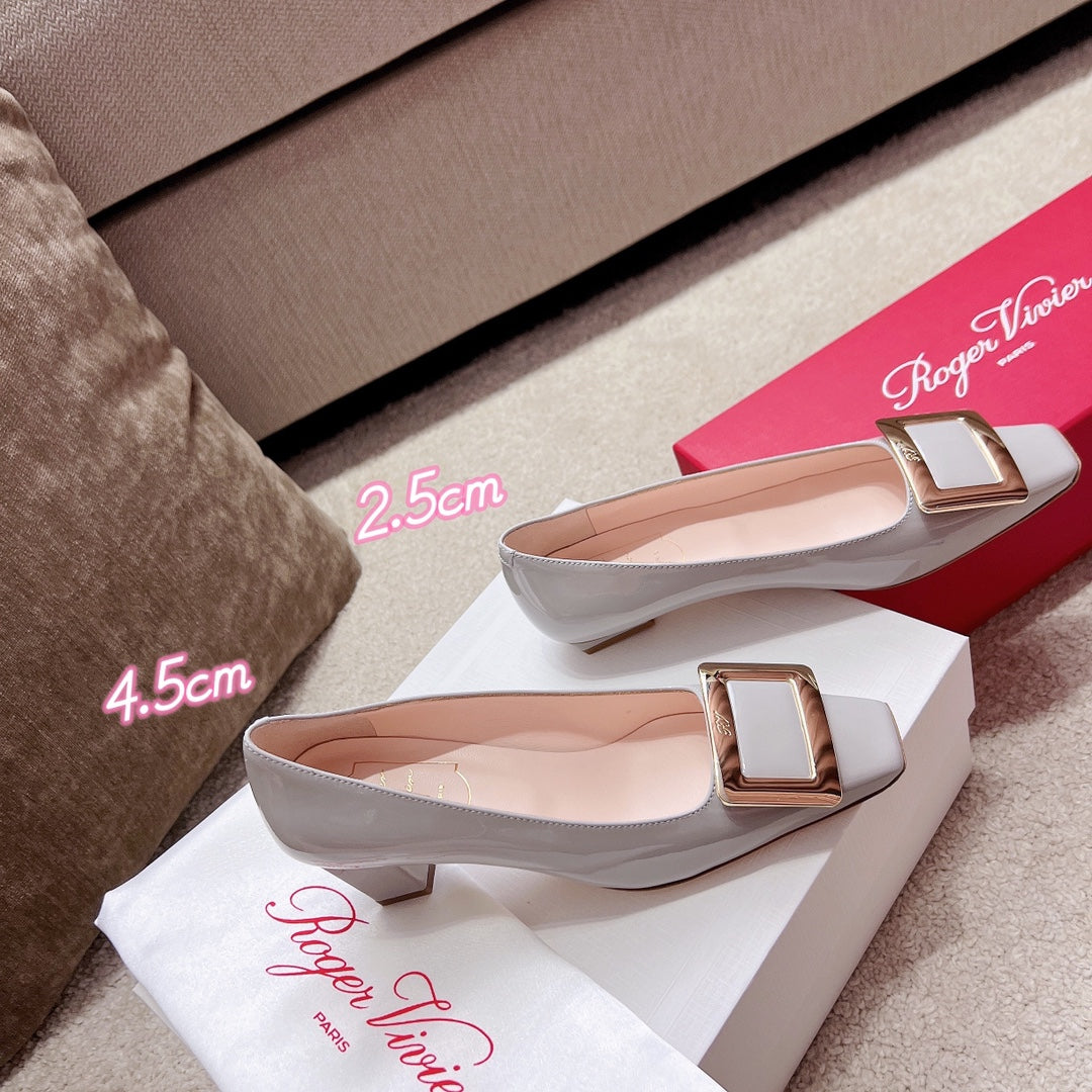 Belle Viv Buckle Square Pumps Grey Italian Imported Leather