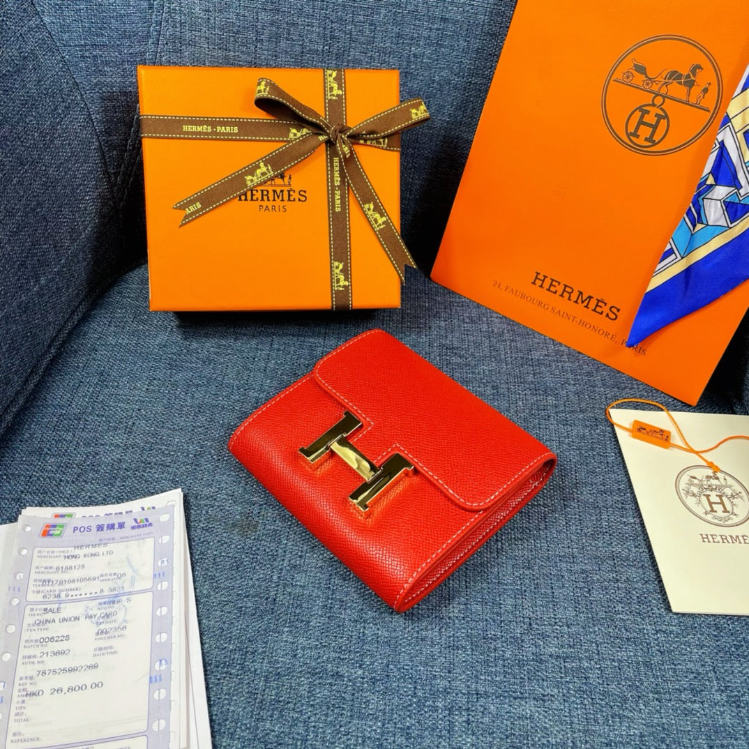 HM CONSTANCE 12 RED CALFSKIN GOLD HARDWARE