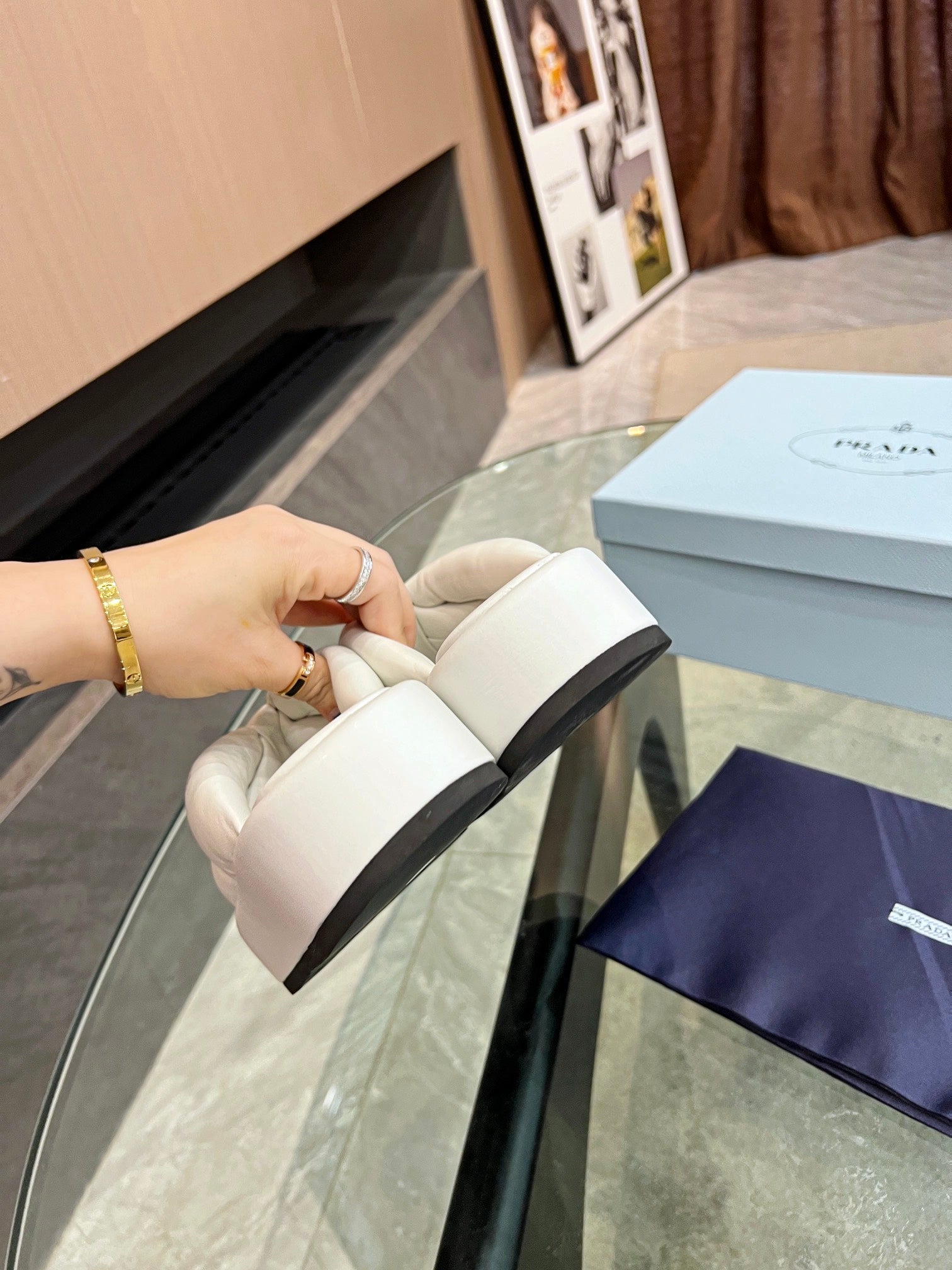 PRA THONG FLATFORM SANDALS WHITE LAMBSKIN