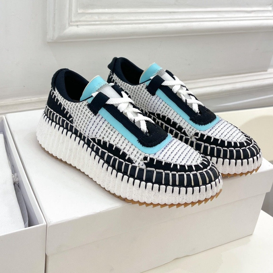 CHLOE NAMA SNEAKER IN BLACK MIX COLORFUL SPECIAL FABRIC