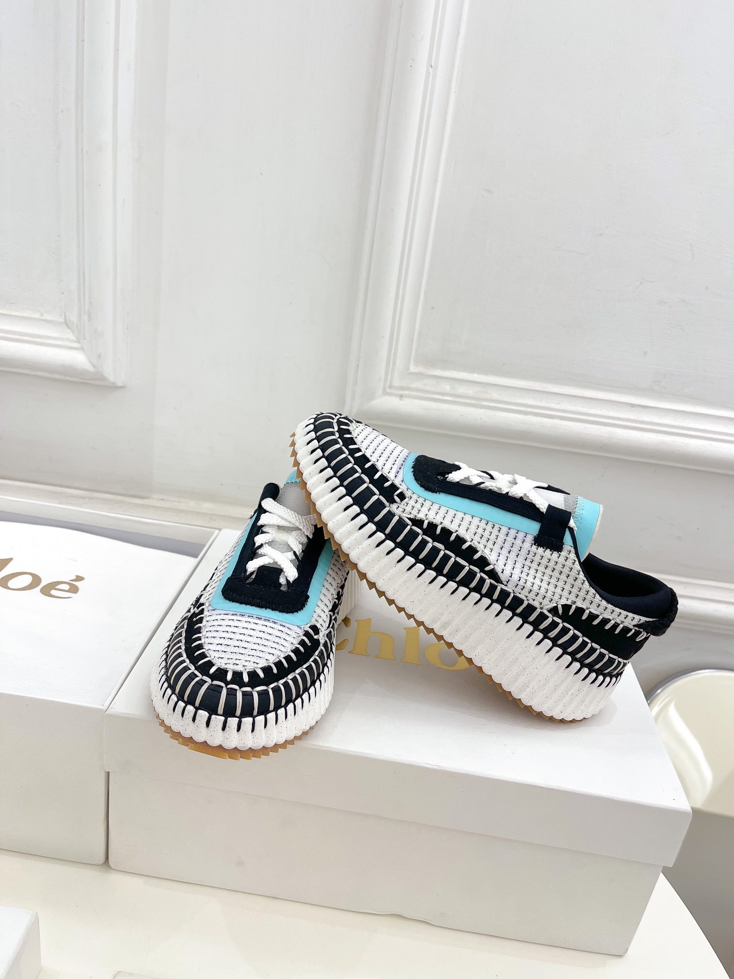 CHLOE NAMA SNEAKER IN BLACK MIX COLORFUL SPECIAL FABRIC