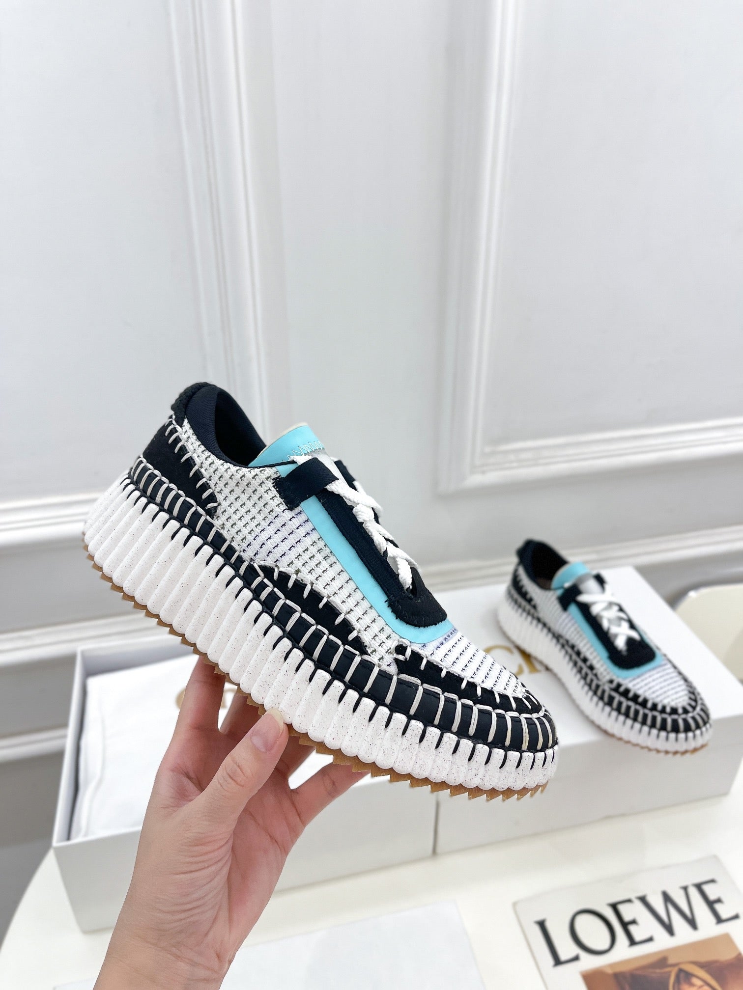 CHLOE NAMA SNEAKER IN BLACK MIX COLORFUL SPECIAL FABRIC