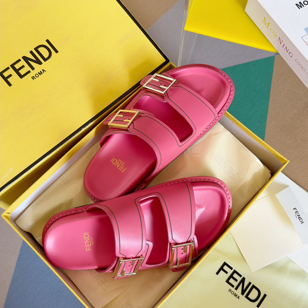 FENDI BAGUETTE DAD SANDALS IN PUNCH PINK CALFSKIN