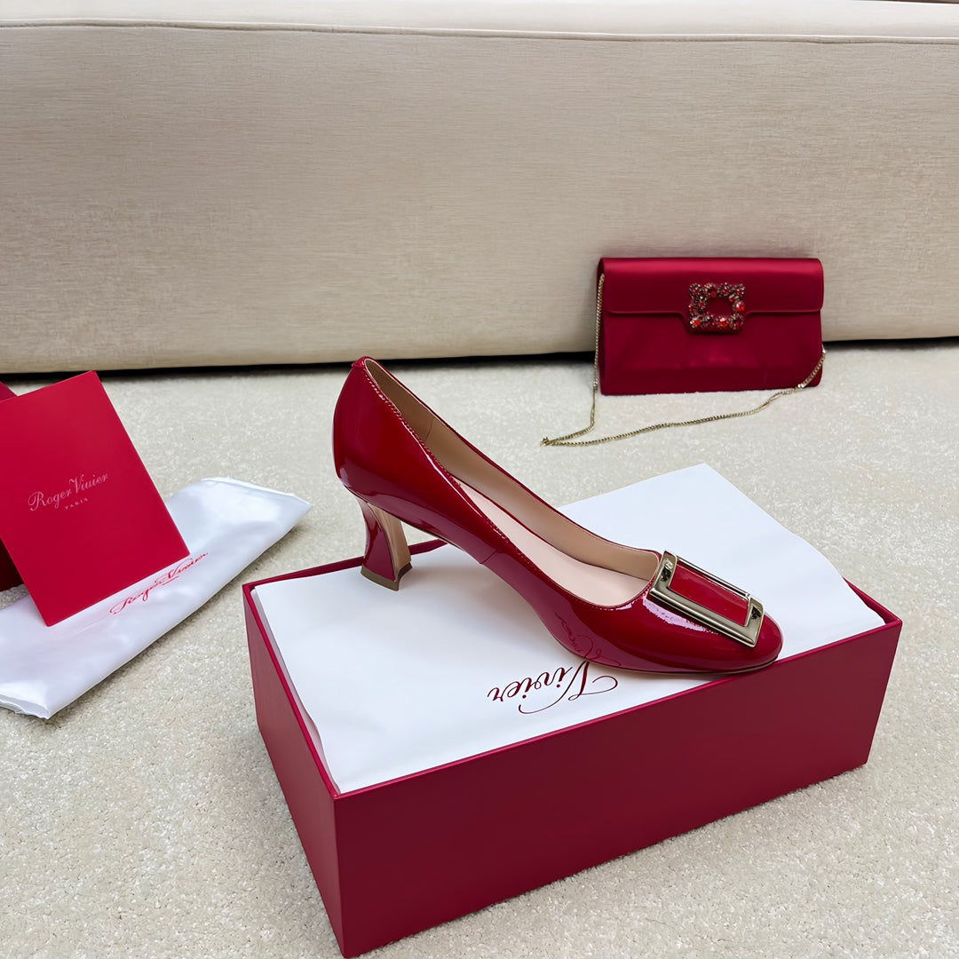 Belle Viv Edition Metal Buckle Pumps 65 Red Patent Leather