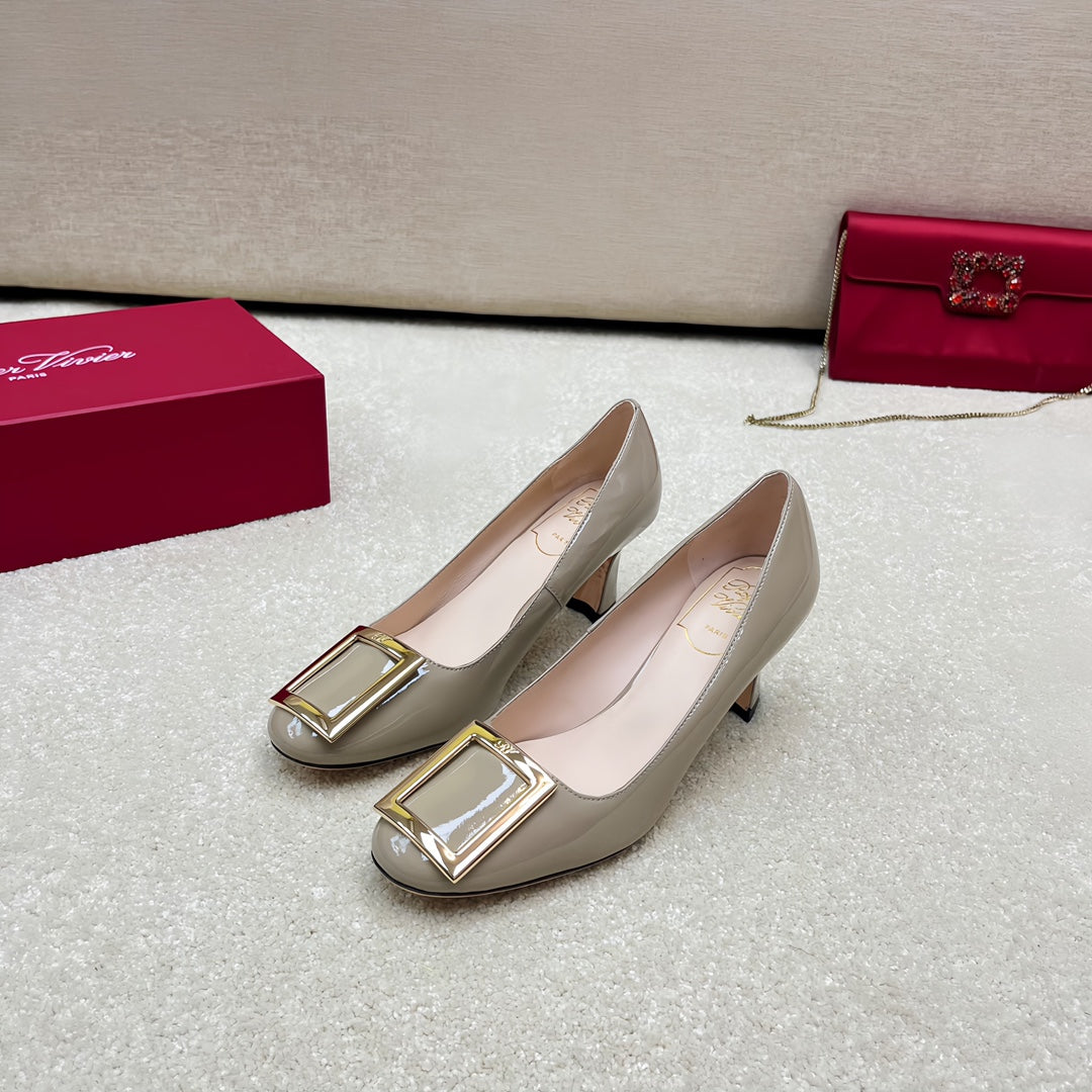 Belle Viv Edition Metal Buckle Pumps 65 Camel Patent Leather