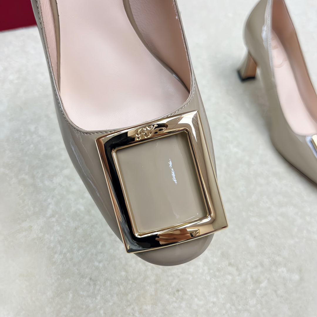 Belle Viv Edition Metal Buckle Pumps 65 Camel Patent Leather
