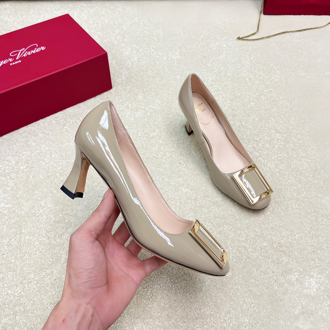 Belle Viv Edition Metal Buckle Pumps 65 Camel Patent Leather