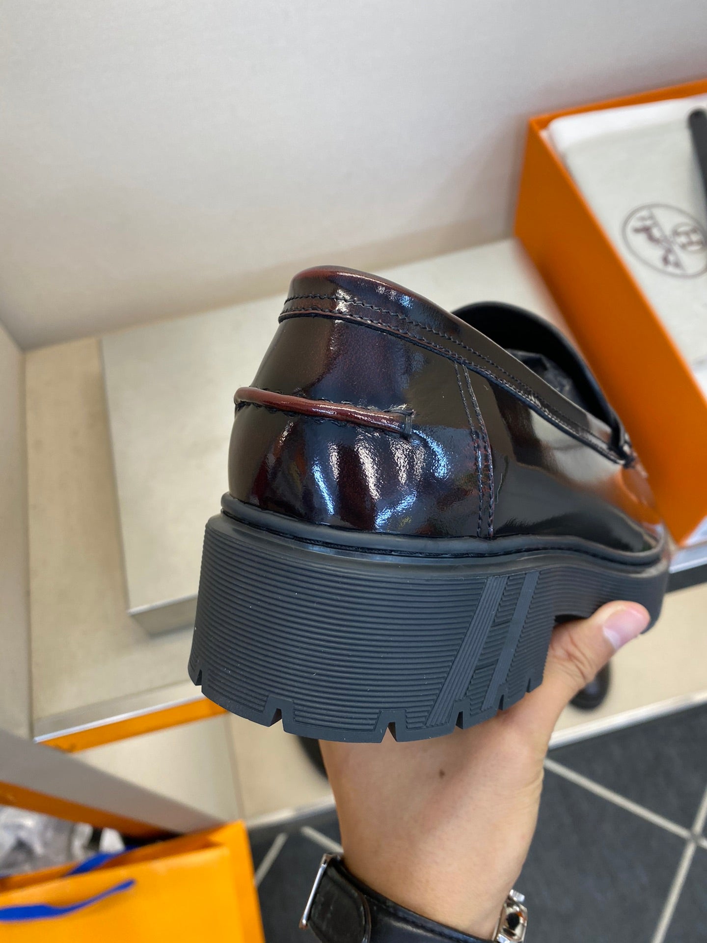 HM Men's Loafer Black Mix Brown Patent Leather 540806