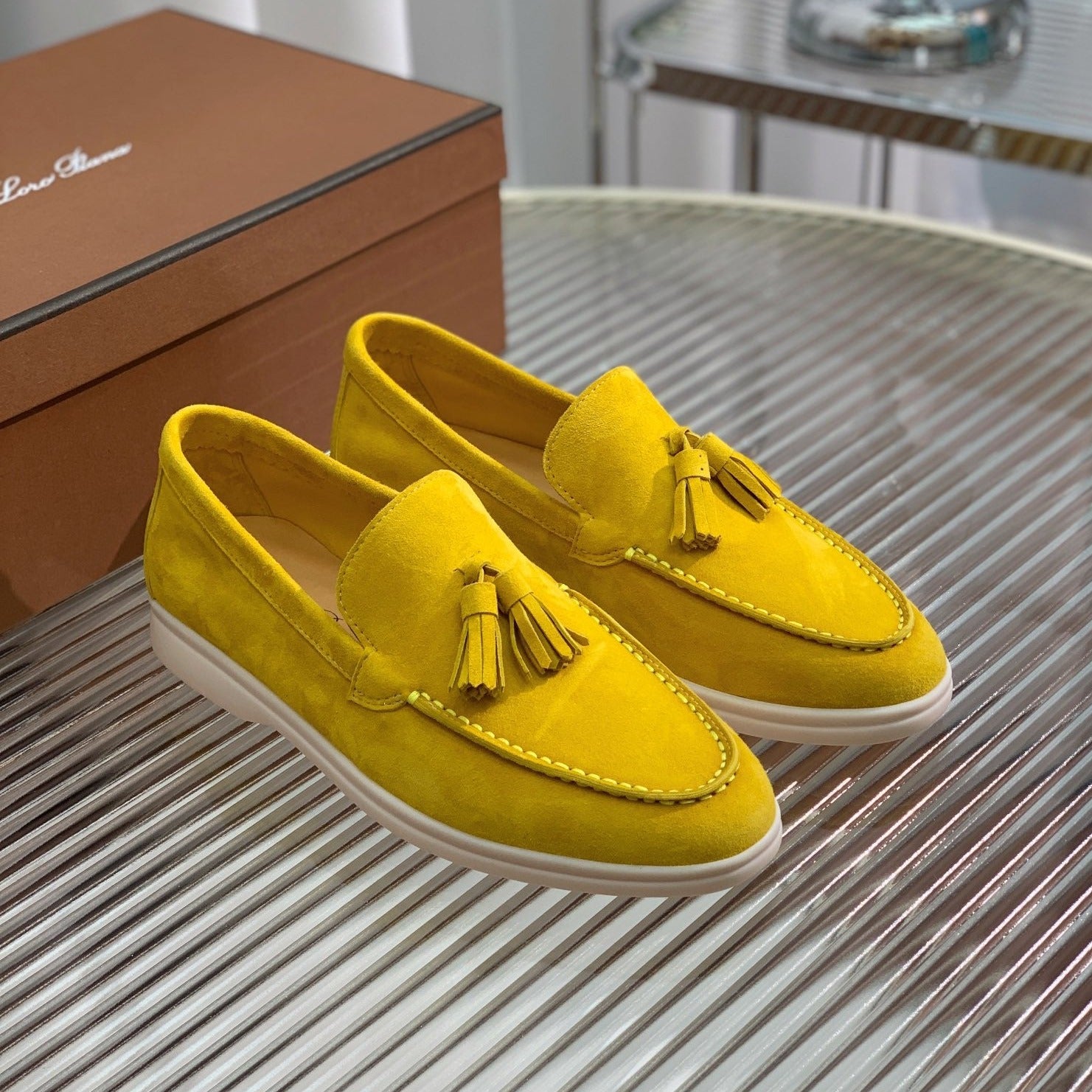 lp dot sole walk loafer yellow suede