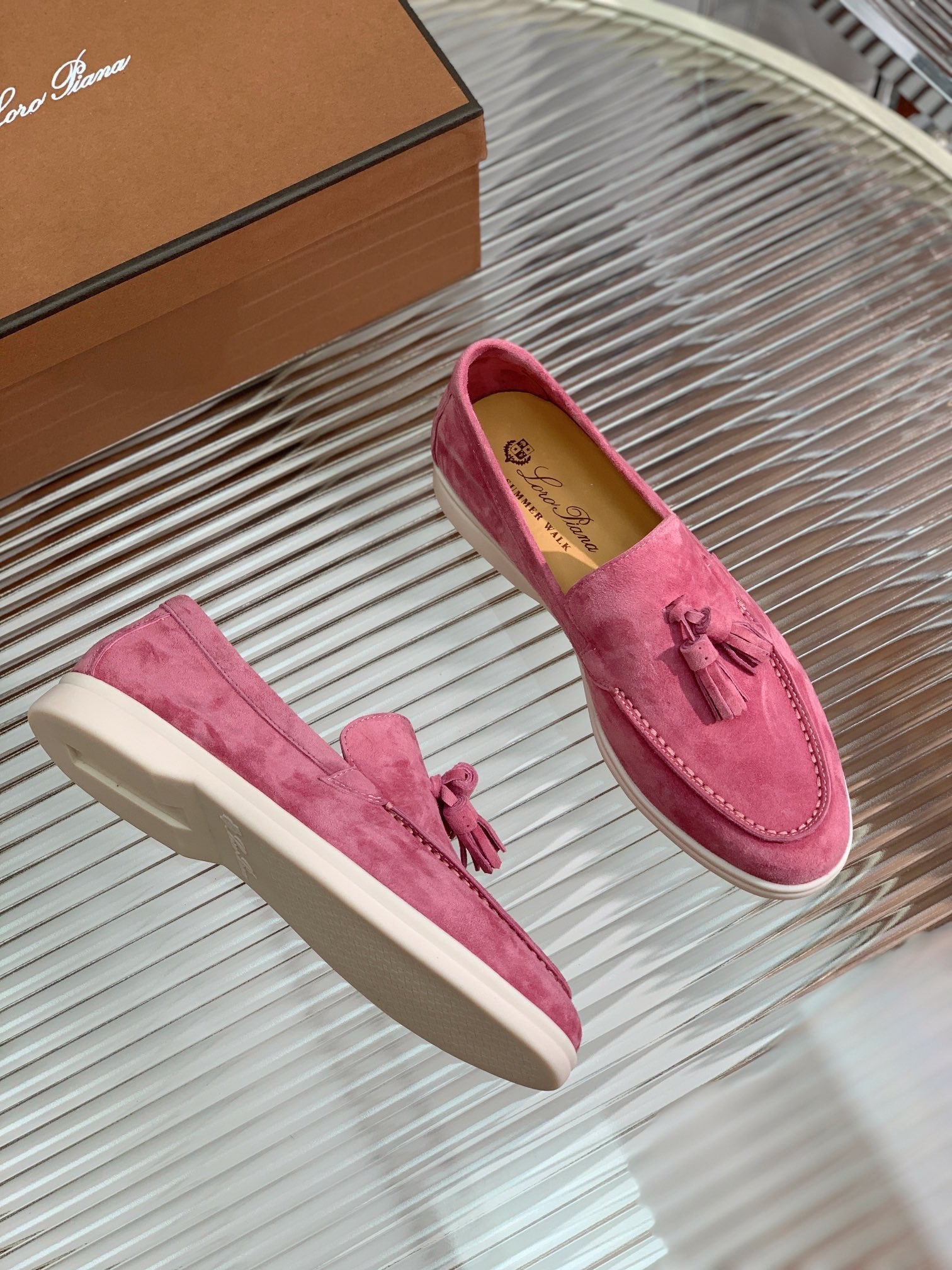 lp dot sole walk loafer pink red suede