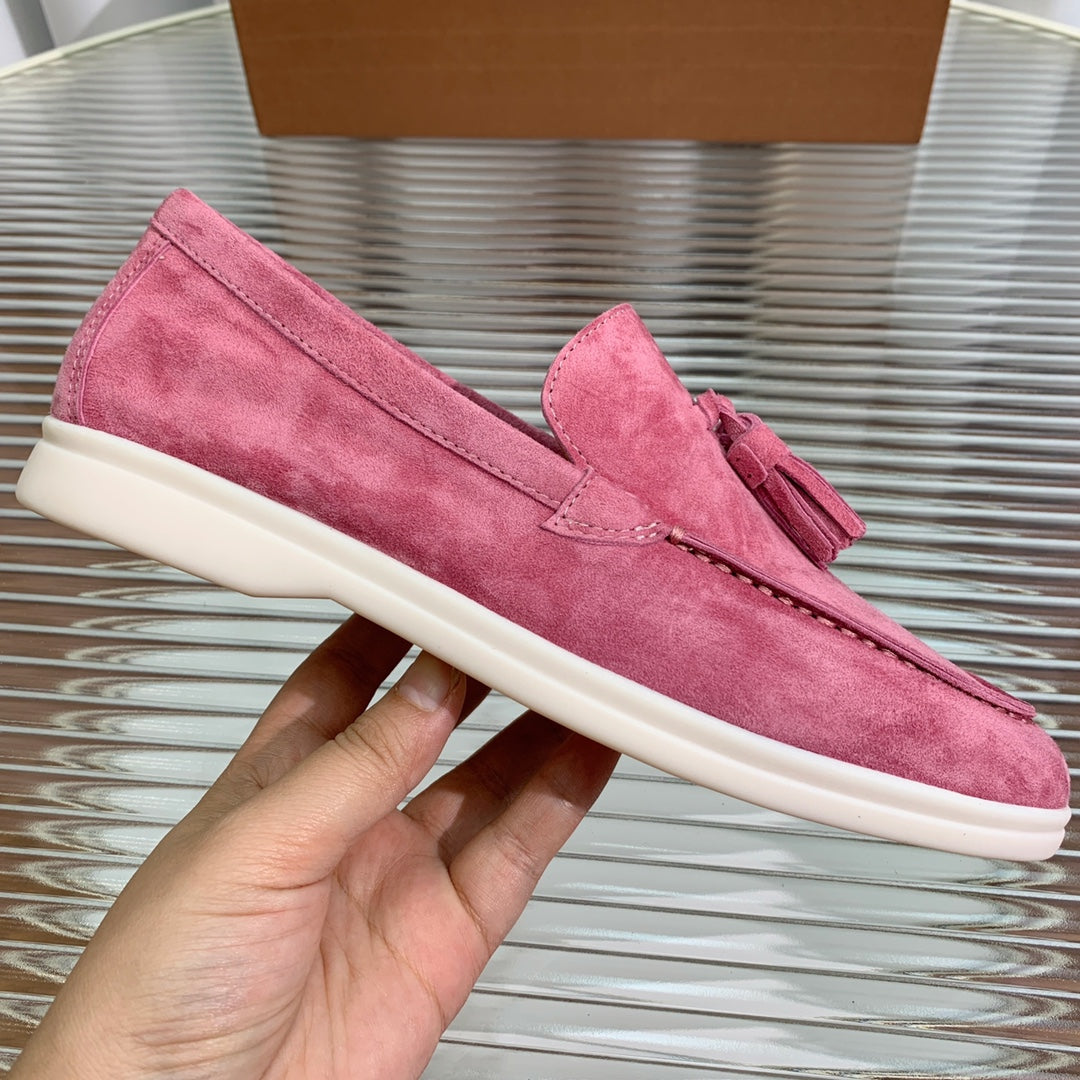 lp dot sole walk loafer pink red suede