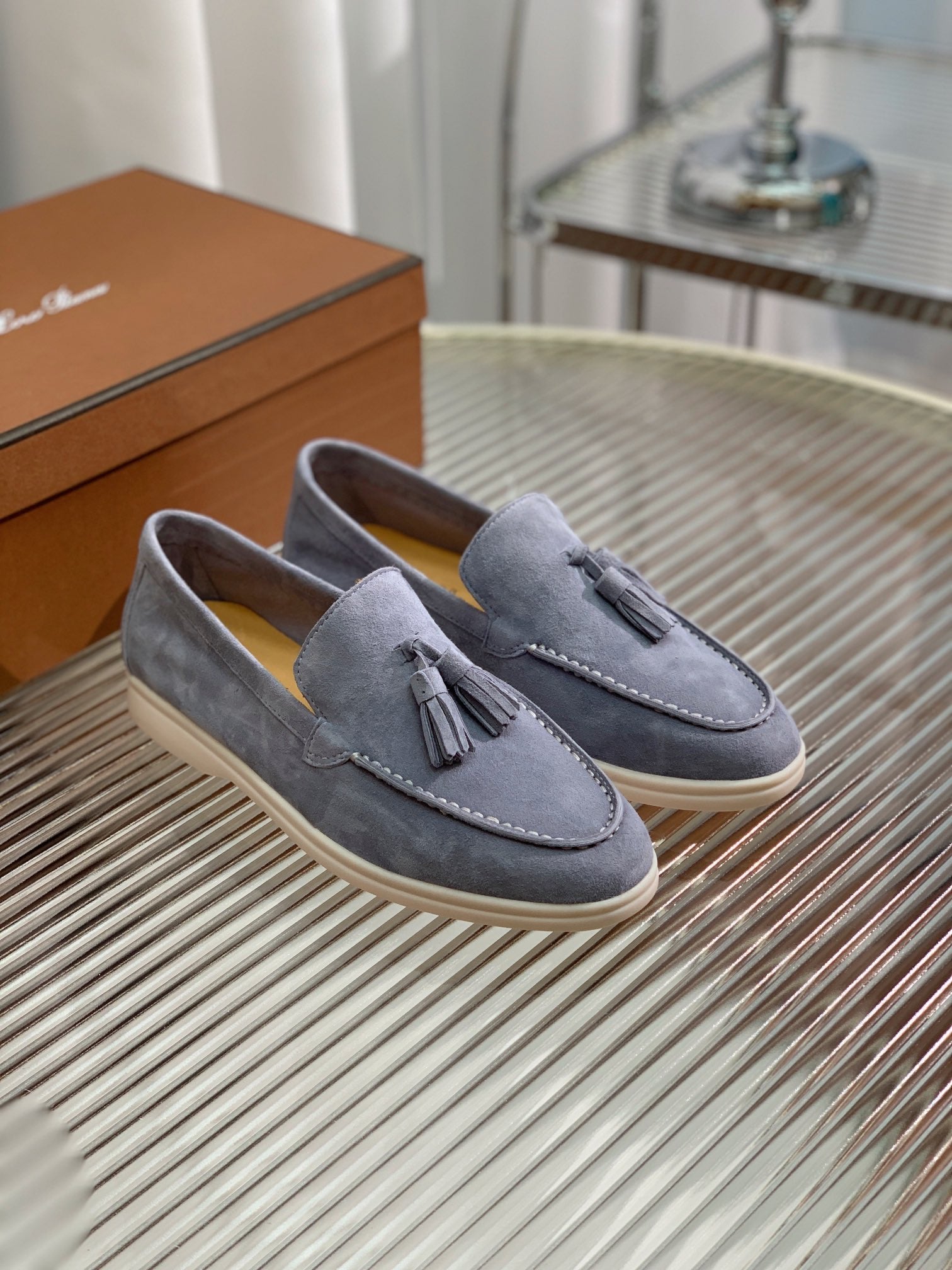 lp dot sole walk loafer slate grey suede