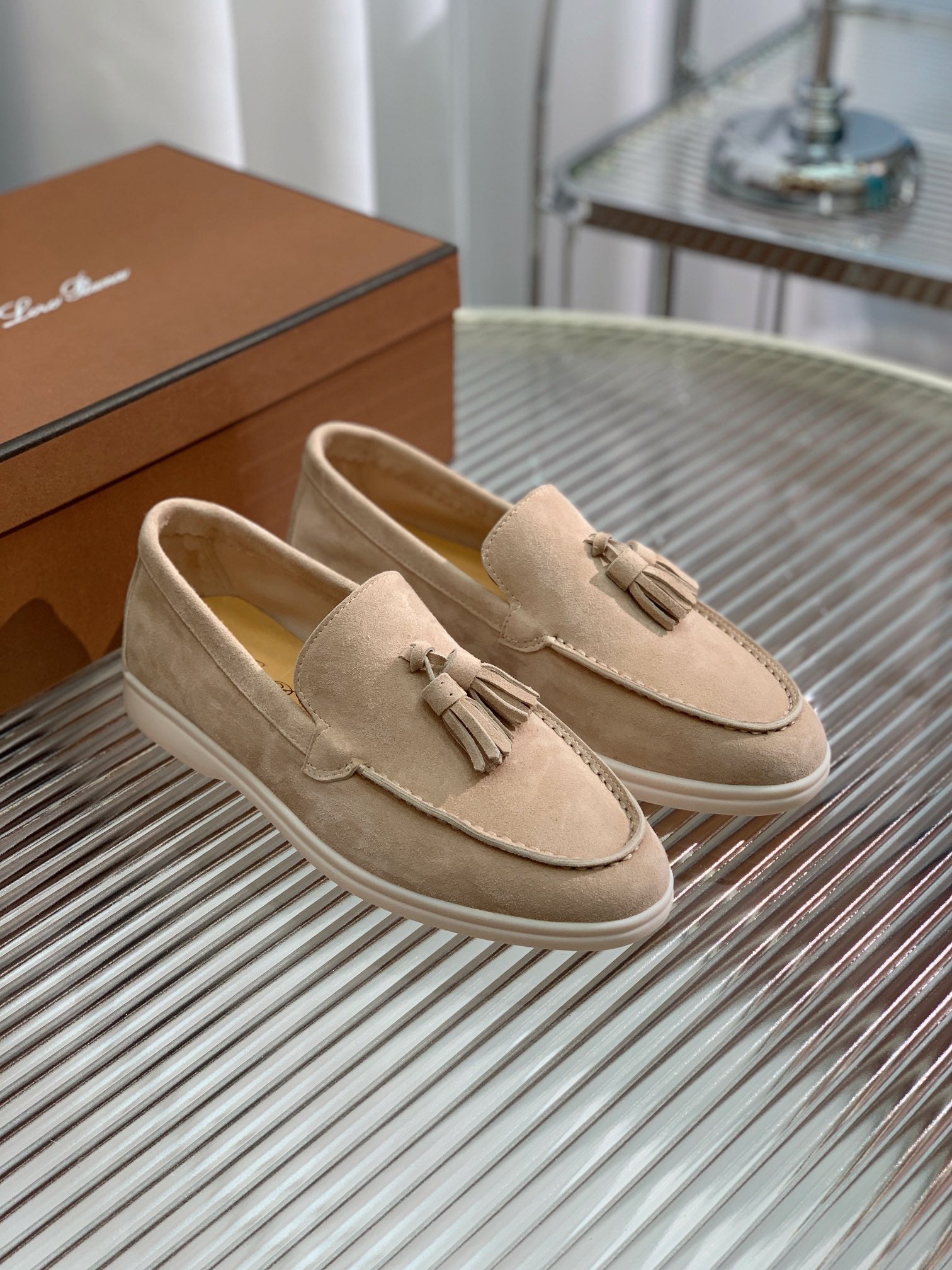 lp dot sole walk loafer cashew butter suede