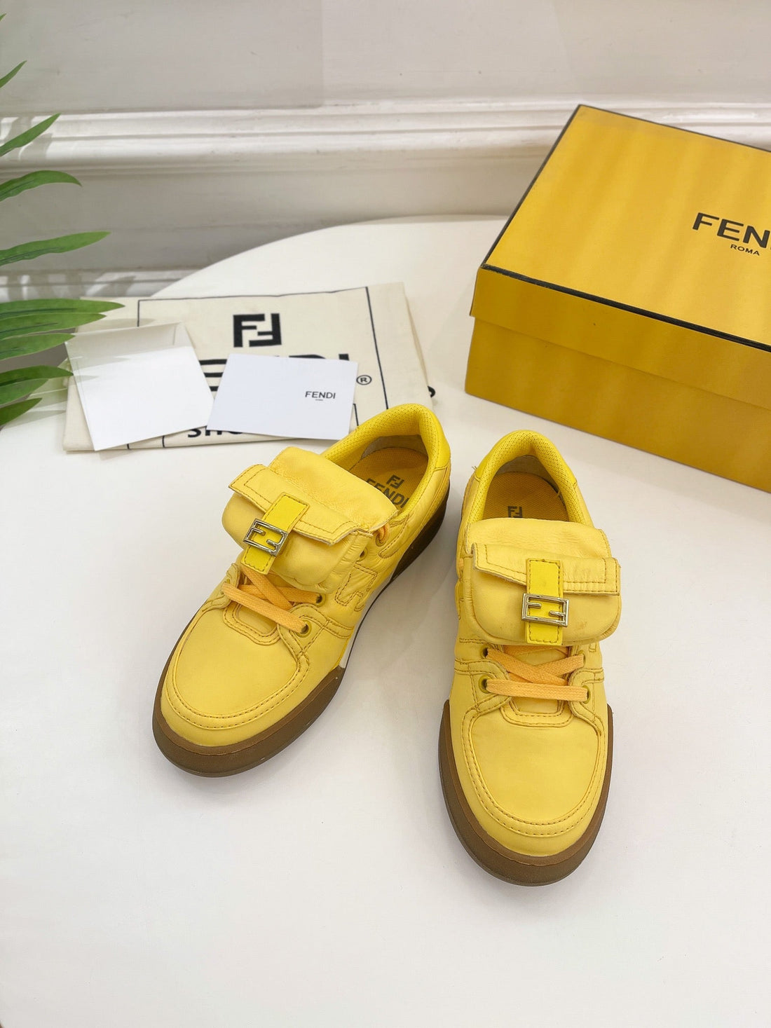 FENDI TRAINER SNEAKER IN CORN YELLOW LAMBSKIN