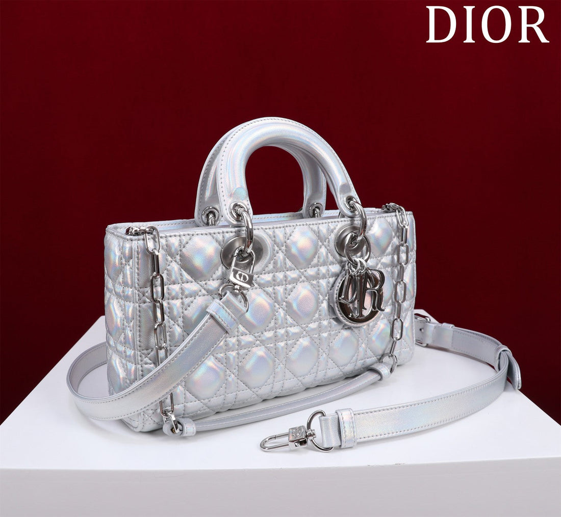medium lady d-joy 26 silver metalic lambskin