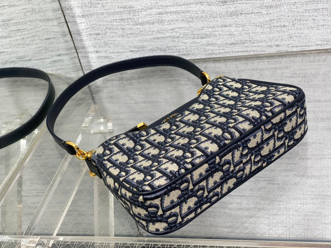 CD Hobo Avenue Bag 21 Dark Blue Black Leather Cotton