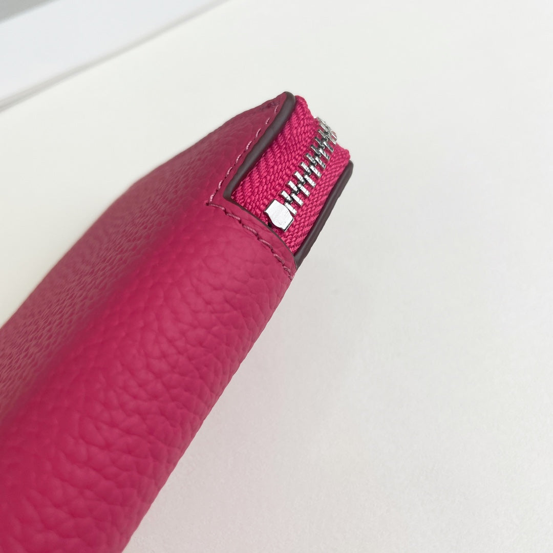 HM SILK'IN SHORT WALLET 11.5 RED PINK GRAINED CALFSKIN