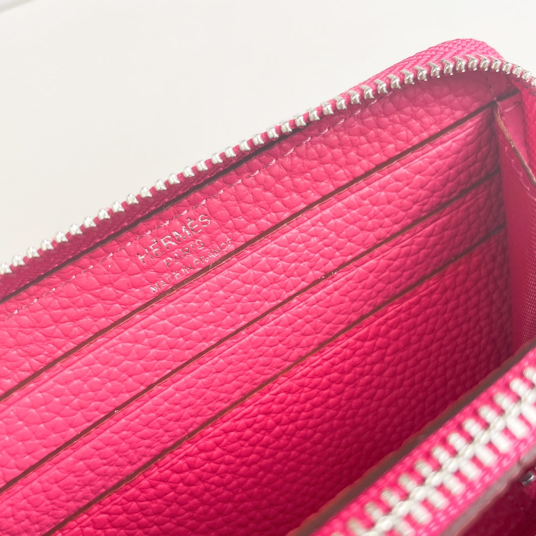 HM SILK'IN SHORT WALLET 11.5 RED PINK GRAINED CALFSKIN
