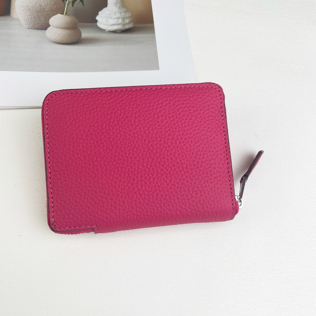 HM SILK'IN SHORT WALLET 11.5 RED PINK GRAINED CALFSKIN