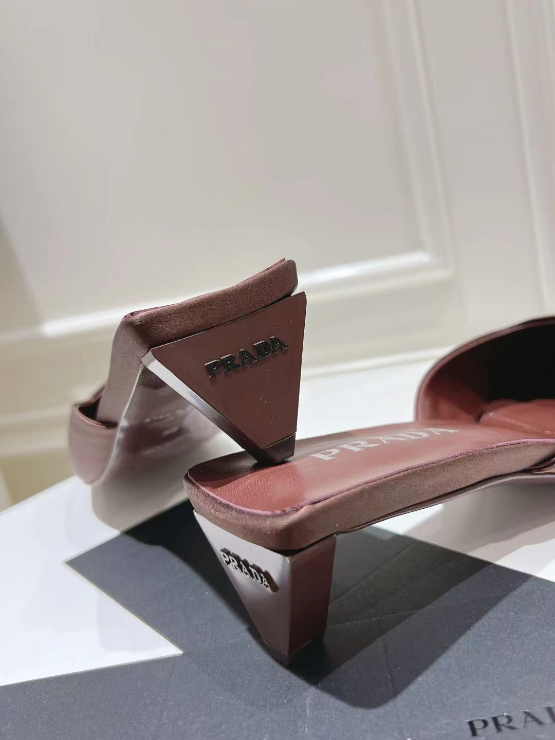 PRA SQUARE TOE MULES CHOCOLATE SATIN