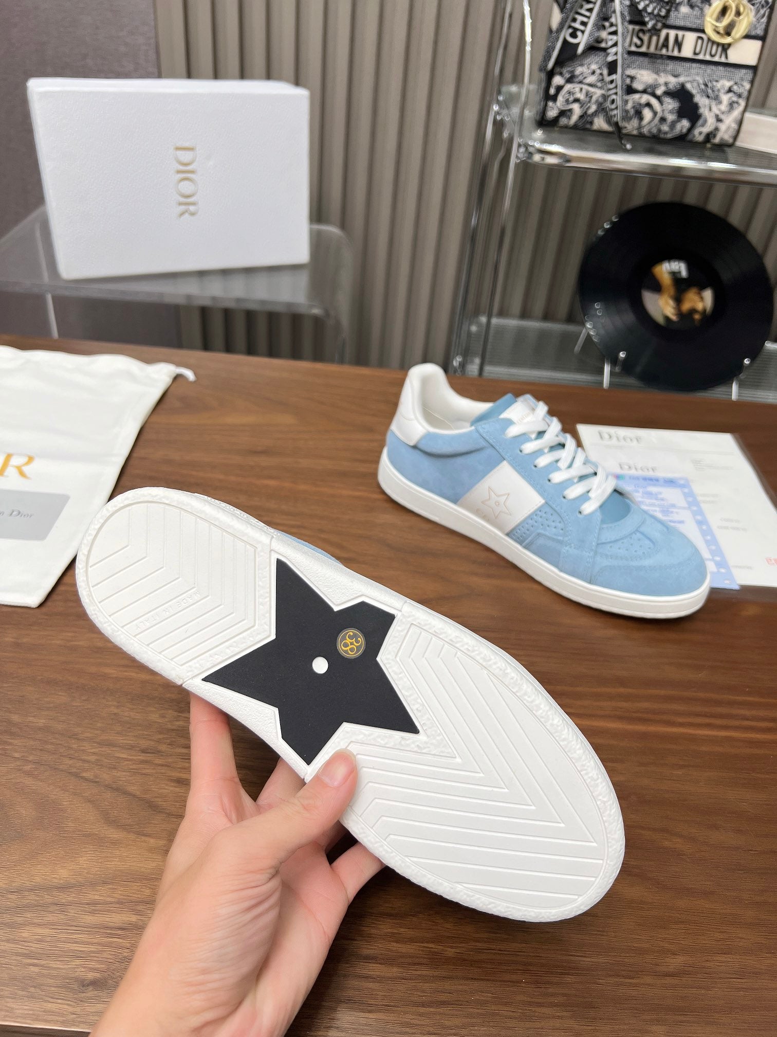 CD Star Sneaker Light Blue Suede And Calfskin