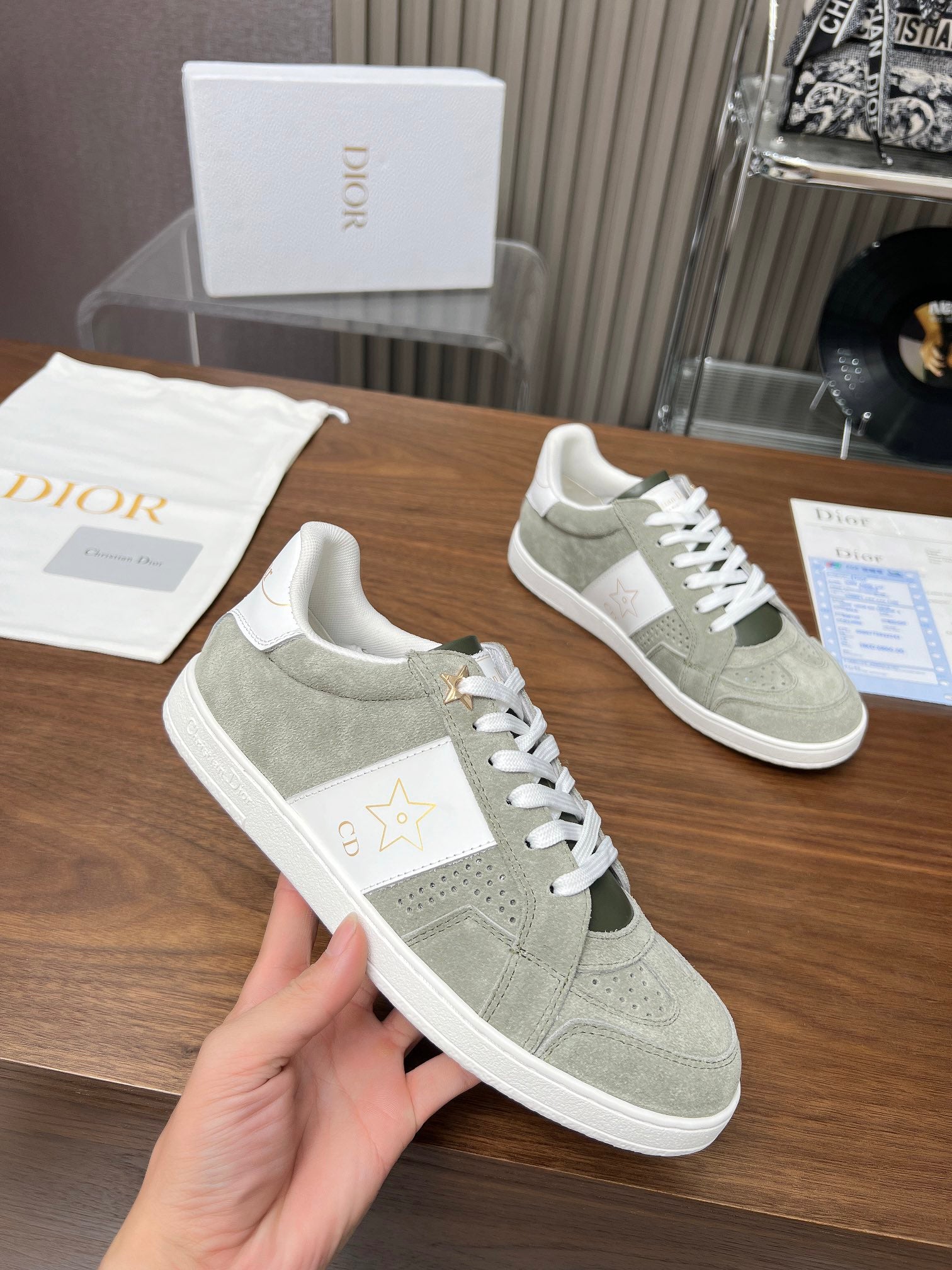 CD Star Sneaker Grey Green Suede And Calfskin