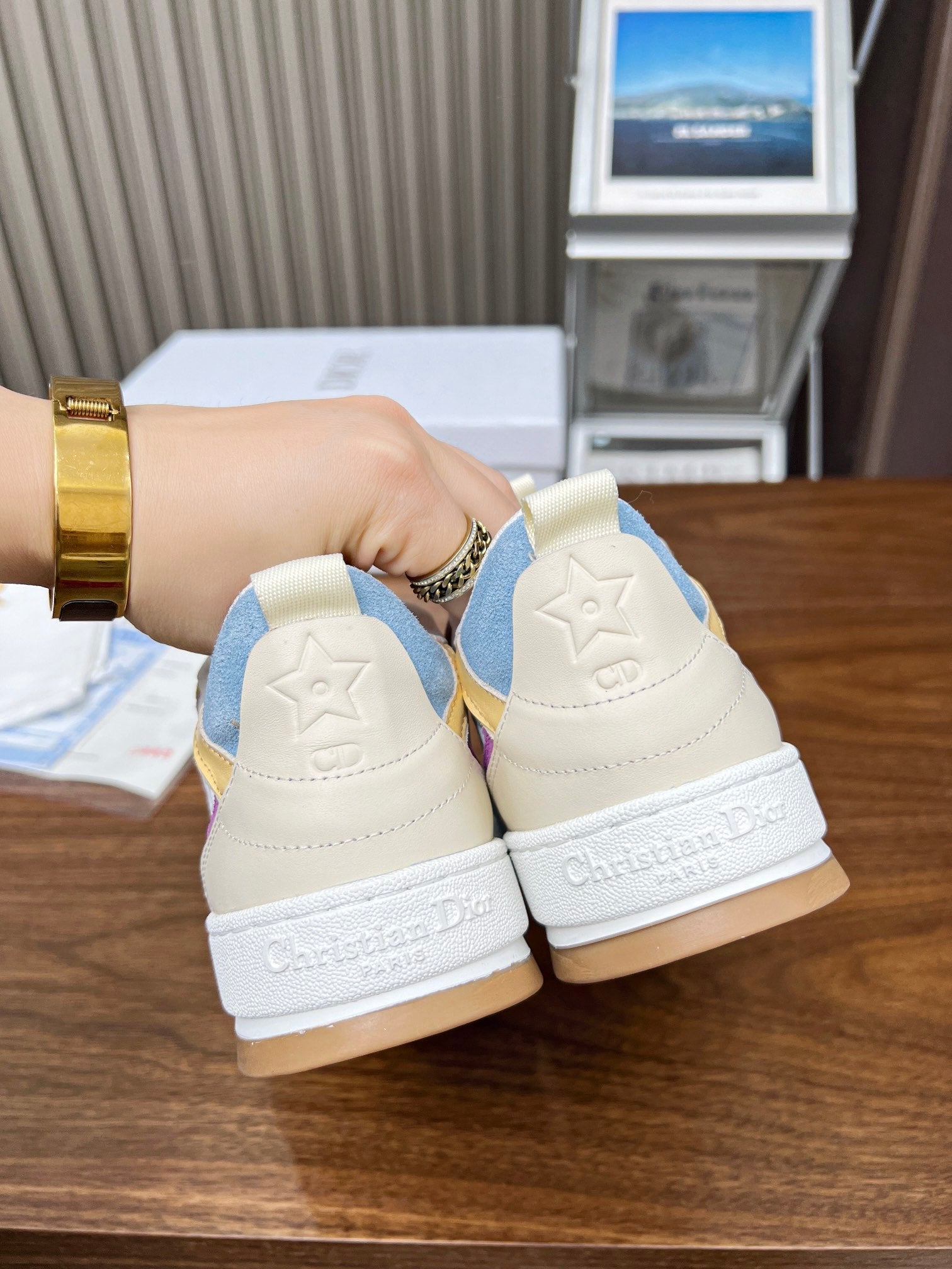 CD One Sneaker White Beige Mix Blue Yellow Oblique Perforated Suede And Calfskin