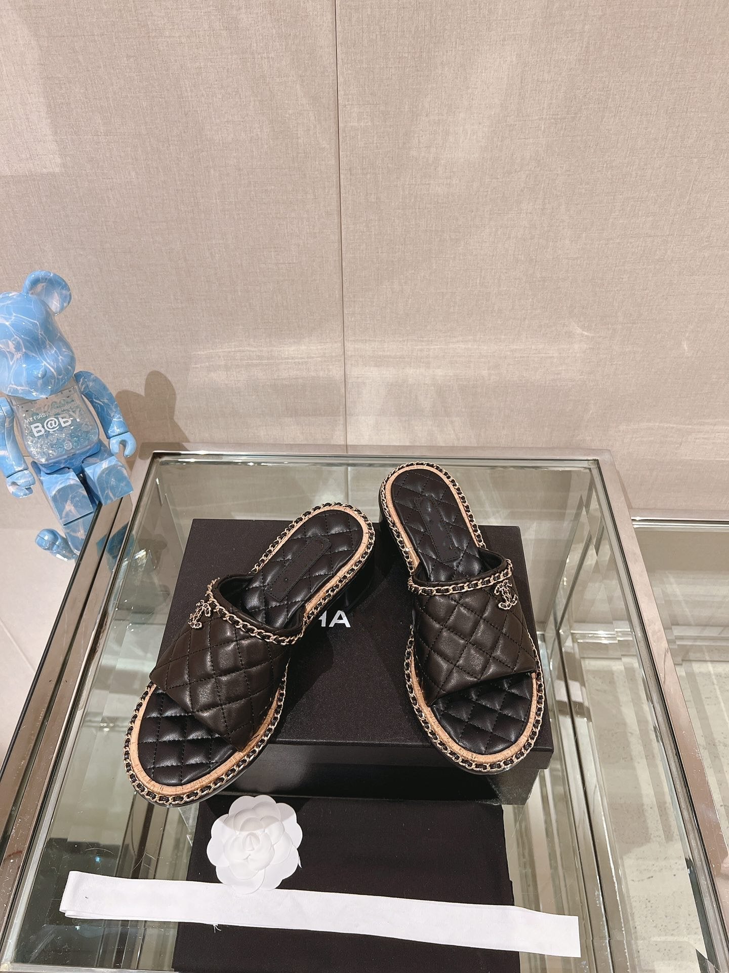 mule sandal 50 black quilted lambskin