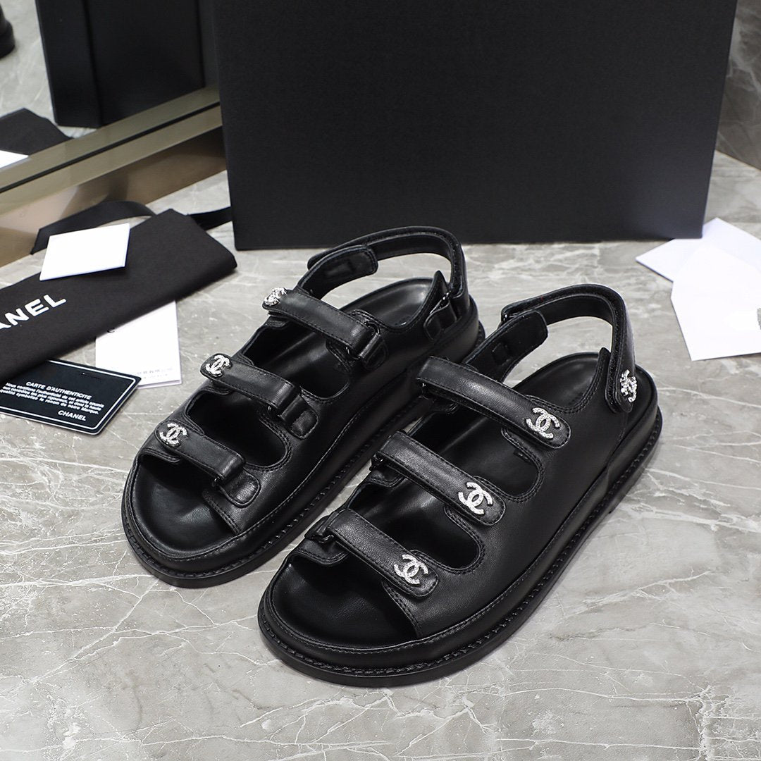 dad sandal black calfskin silver cc