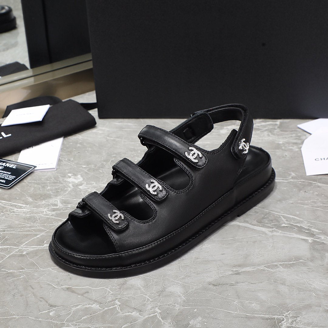 dad sandal black calfskin silver cc