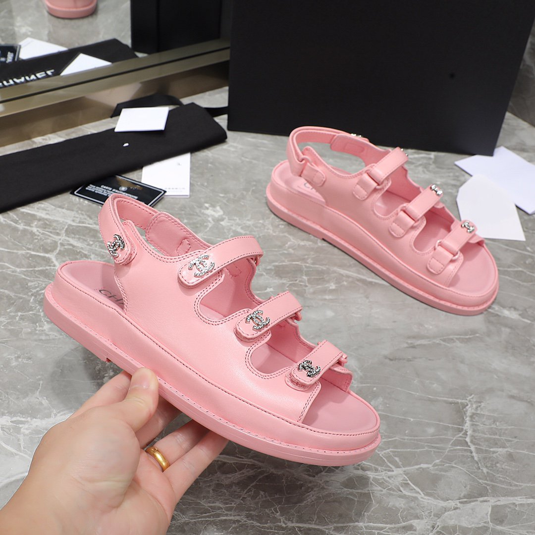 dad sandal pink calfskin silver cc