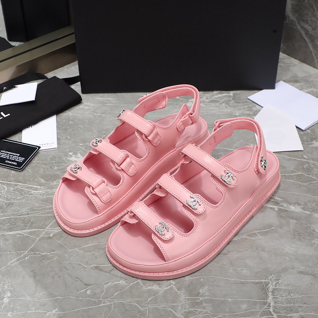 dad sandal pink calfskin silver cc