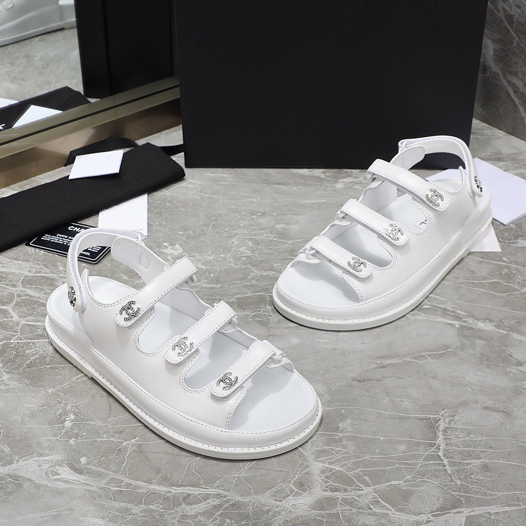 dad sandal white calfskin silver cc