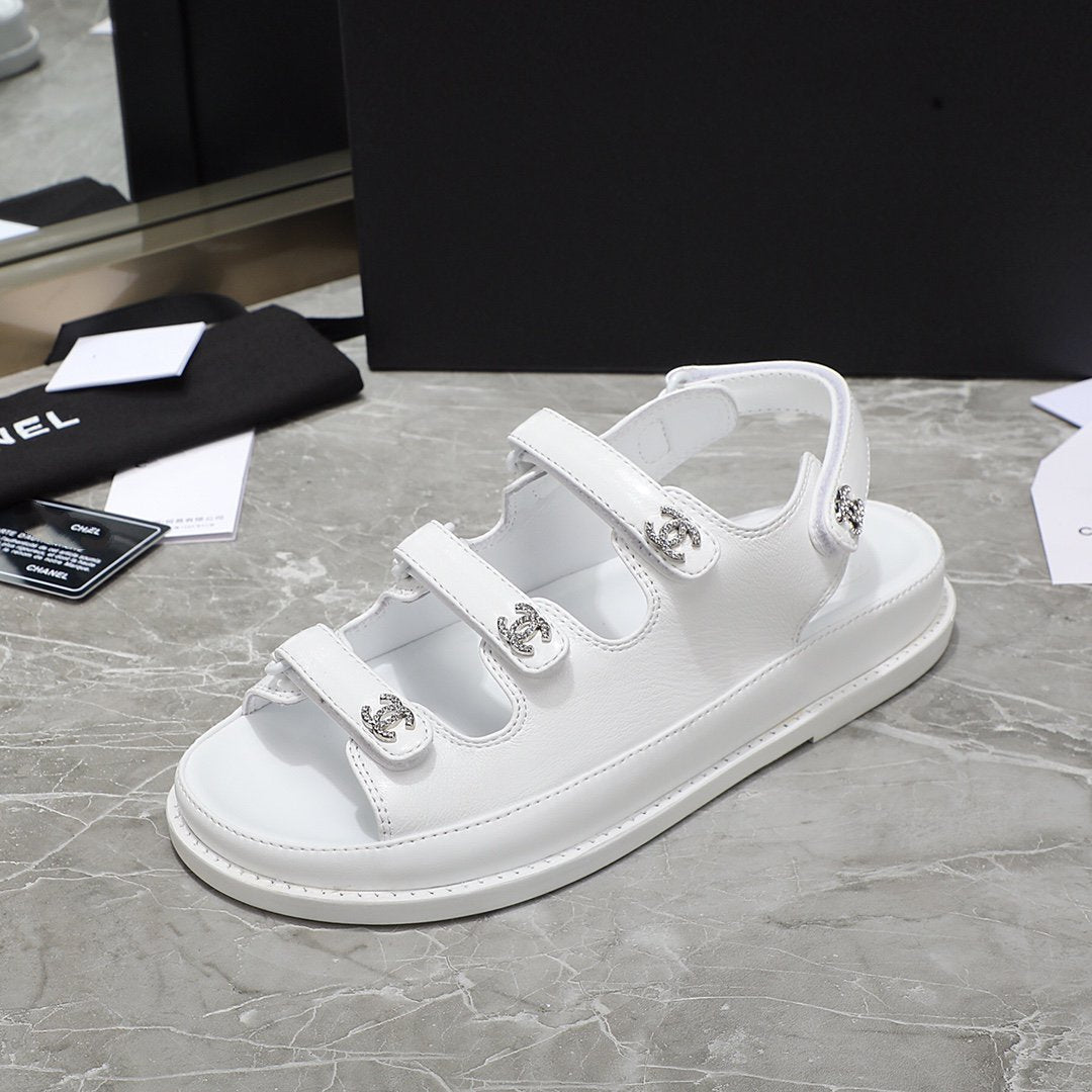 dad sandal white calfskin silver cc
