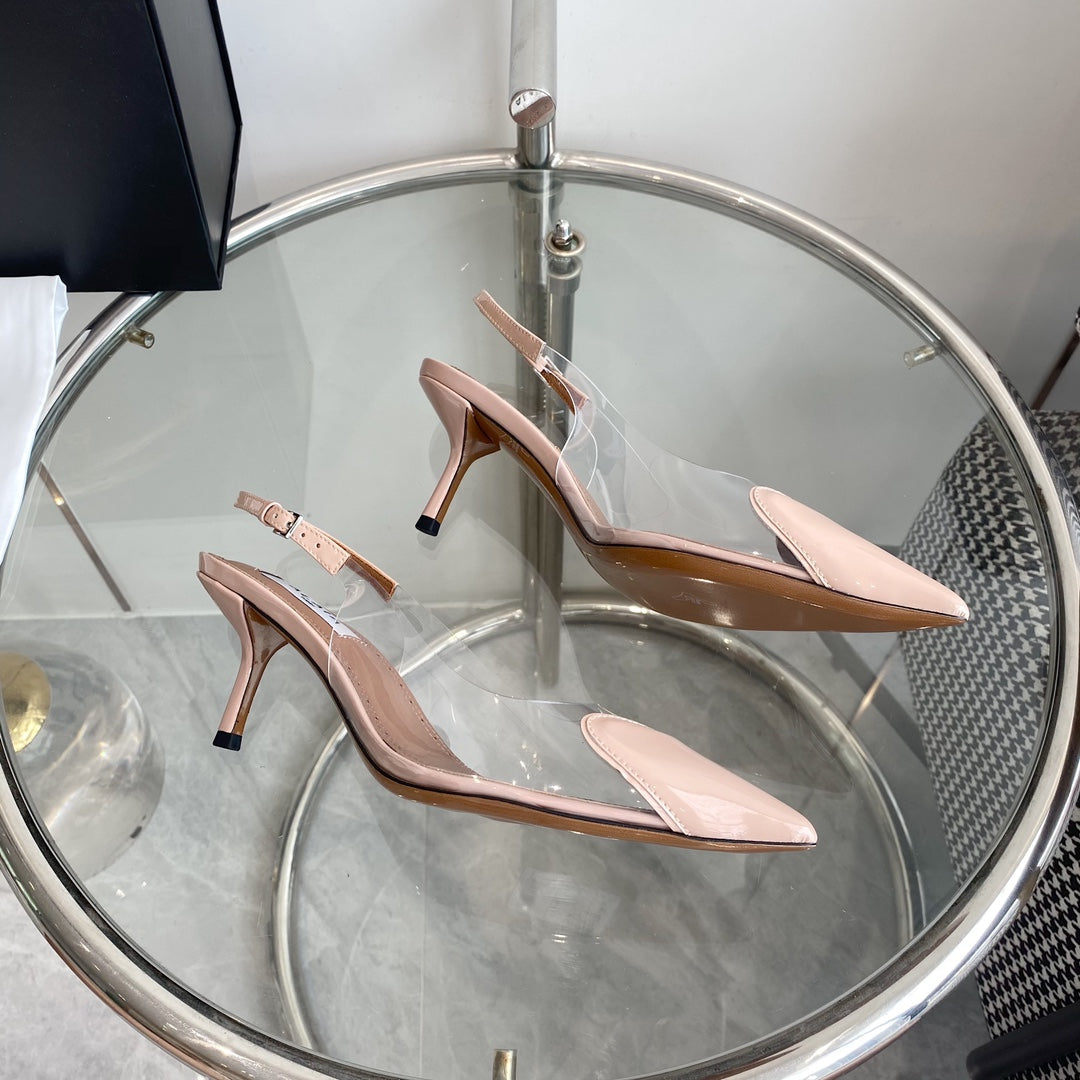 ALAIA Beige Cream Patent Calfskin Slingback Heels, 6cm, Size 38