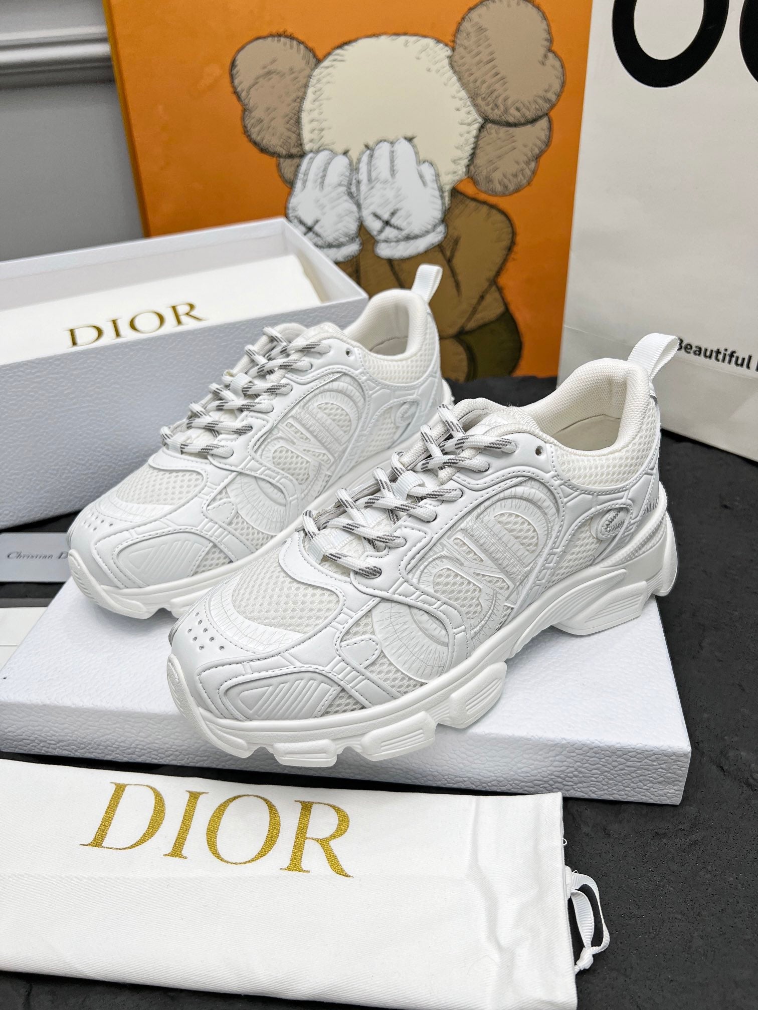 CD Chrono Sneaker White Mesh Fabric And Calfskin