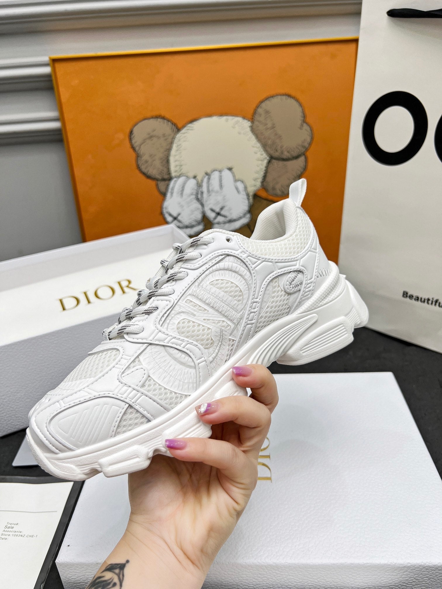 CD Chrono Sneaker White Mesh Fabric And Calfskin